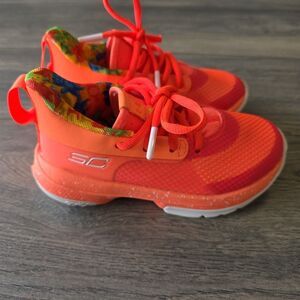 Size 11K - Under Armour Sour Patch Kids x Curry 7 Peach Plasma Basketball Shoes